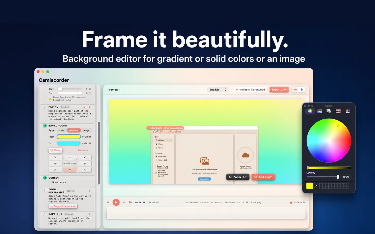 Gradient background editor