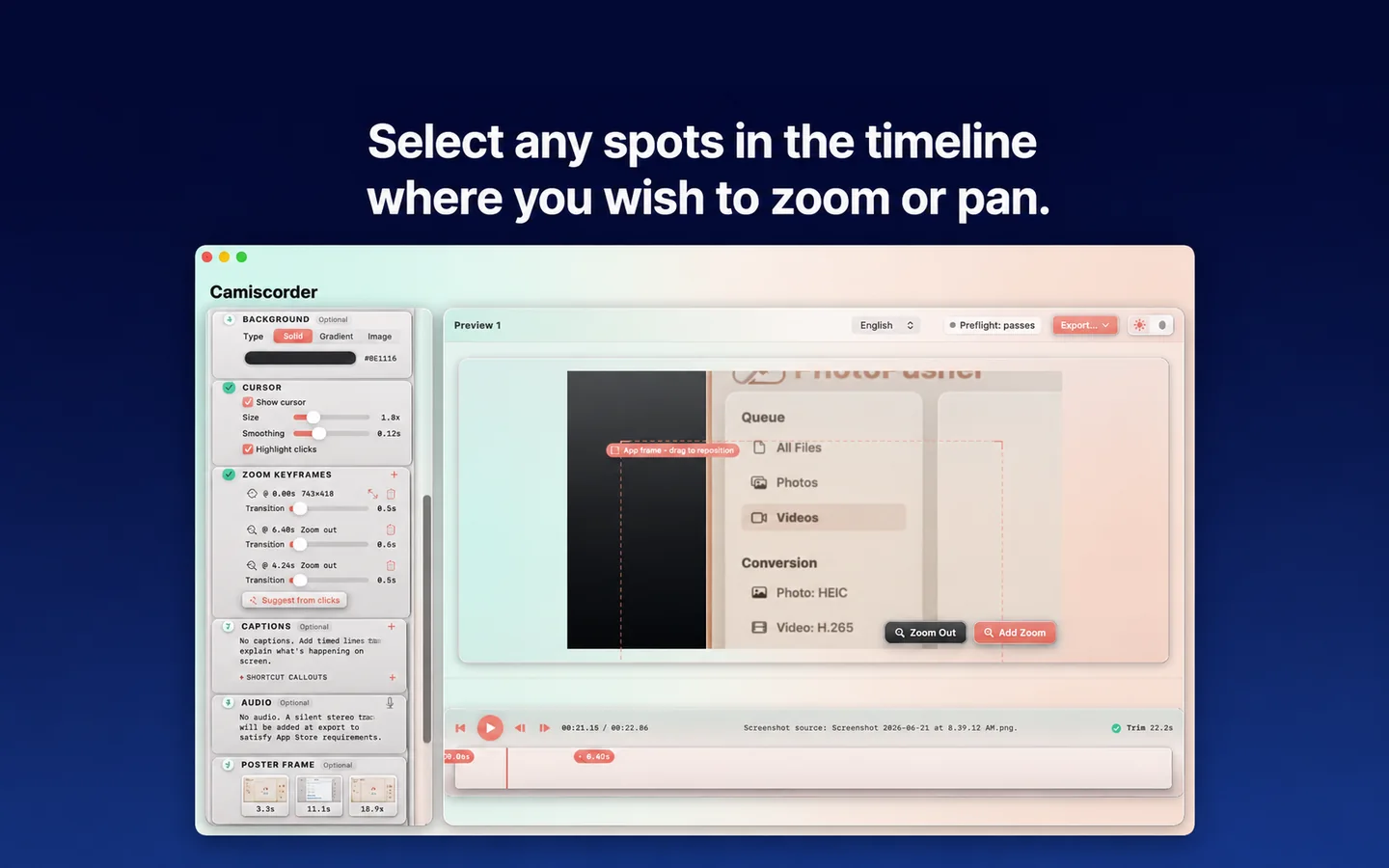 Zoom keyframes on the timeline