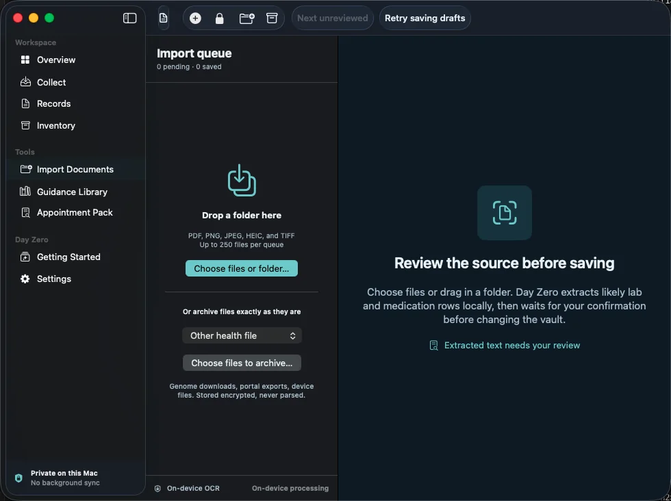 Import queue on Mac: review the source before saving