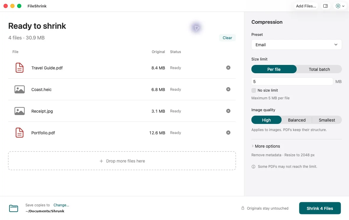 A batch ready to shrink with the compression inspector