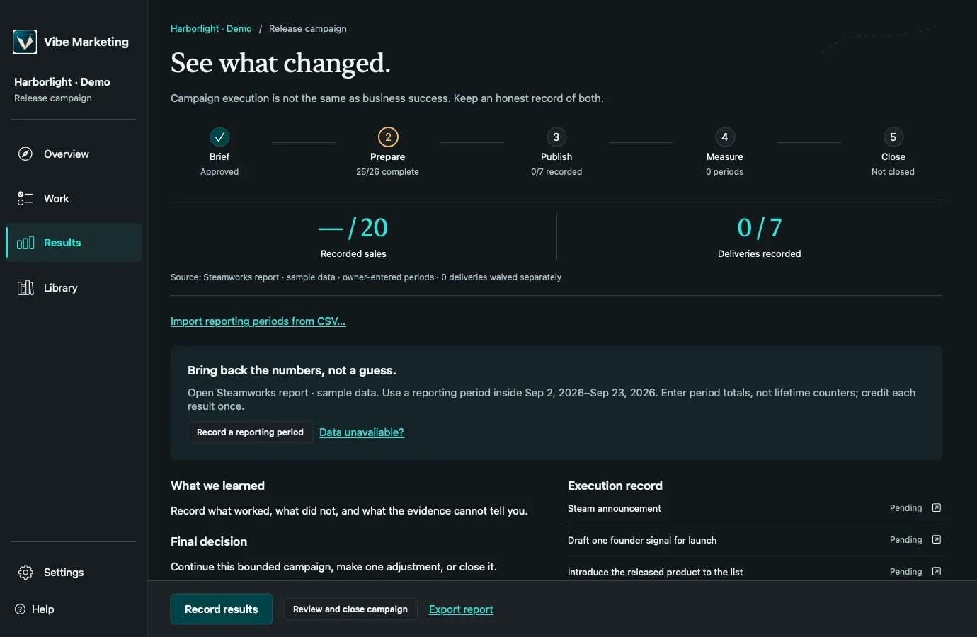 Results view in dark mode