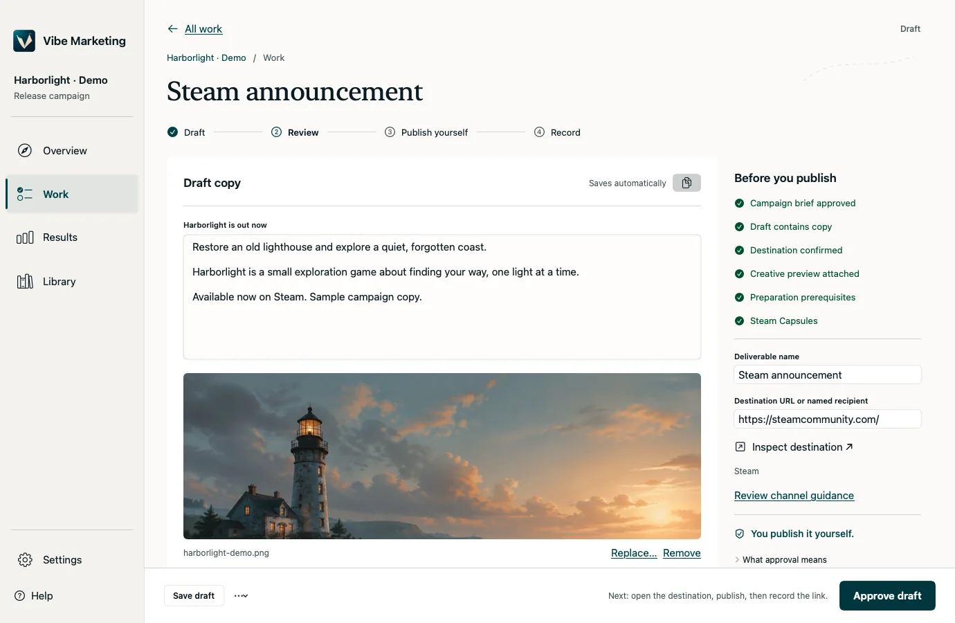 Drafting a Steam announcement with a pre-publish checklist
