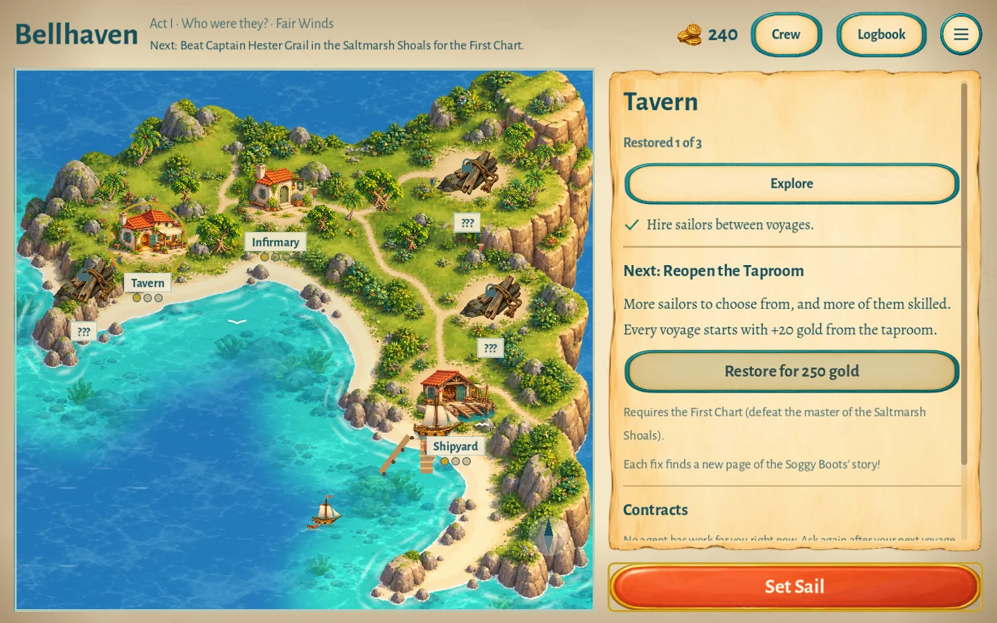 The restored buildings and paths of Bellhaven